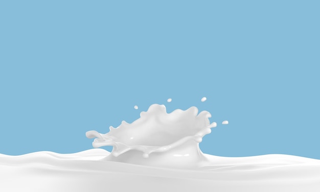 Spruzzi di latte con gocce isolate su sfondo blu Onde di latte con spruzzi di corona Illustrazione vettoriale realistica