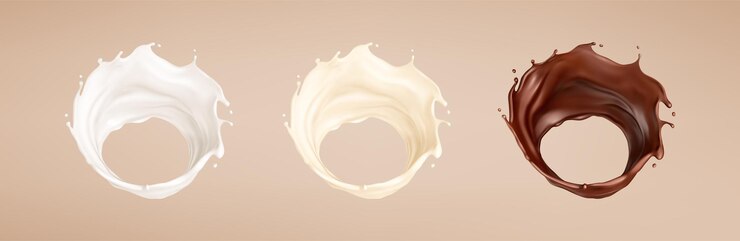 Spruzzi di latte e cioccolato Milkshake e choco fuso Illustrazione vettoriale realistica