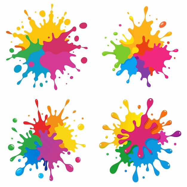 Spruzzi di vernice Blobs Spruzzo di vernice set colorato Spruzzo vettoriale di vernice isolato su bianco