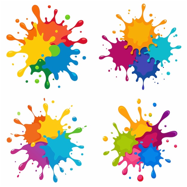 Spruzzi di vernice Blobs Spruzzo di vernice set colorato Spruzzo vettoriale di vernice isolato su bianco