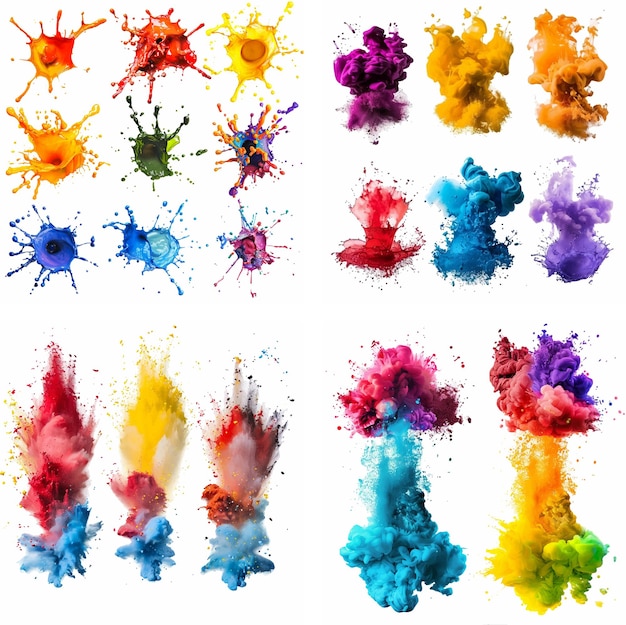 spruzzo macchia macchia spruzzo esplosione inchiostro spruzzo arcobaleno fumo creatività vibrante acquerello vernice