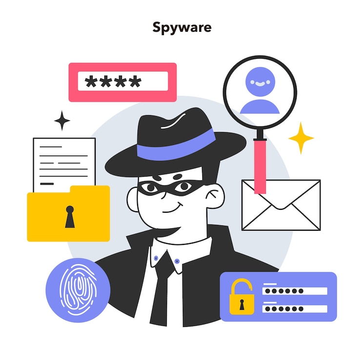 Vettore spyware o adware malware pericoloso che monitora il traffico e ruba