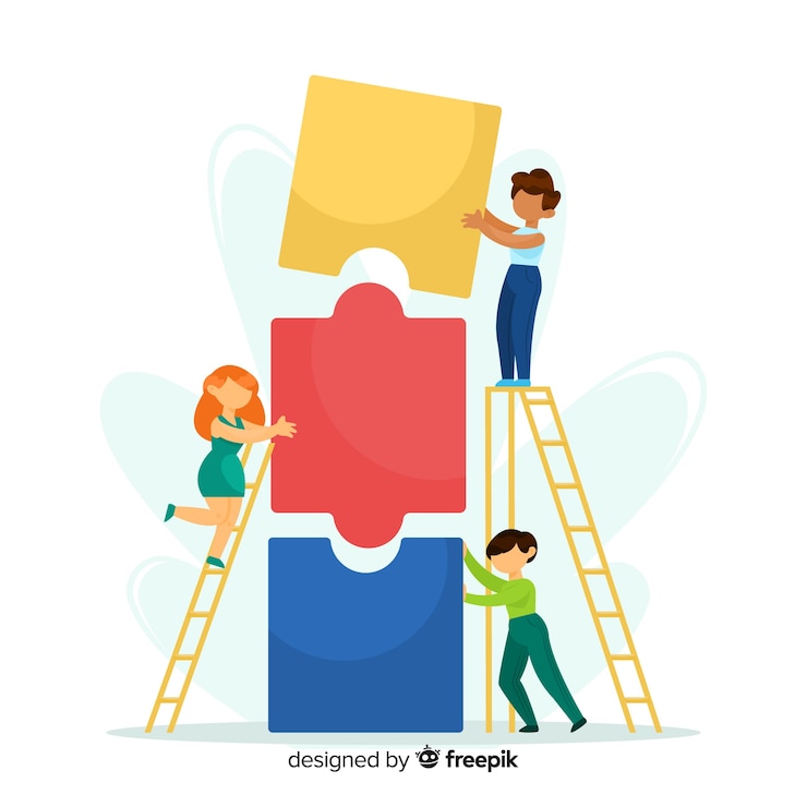 Vettore squadra, collegamento, puzzle, fondo