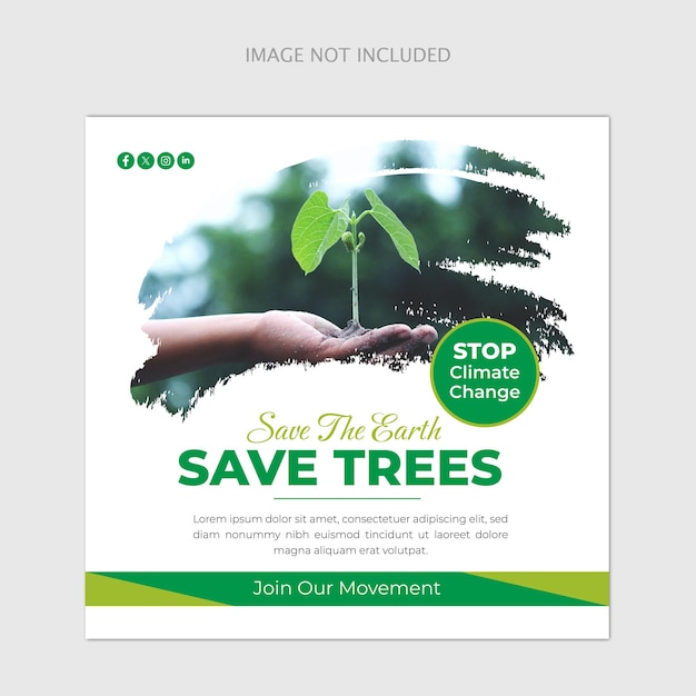 Square Web Banner Template Layout salva la natura post sui social media