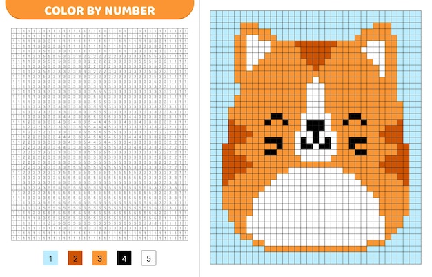Squishmallow gatto rosso Colore per numero Libro da colorare pixel Quadrati numerati Gioco per bambini Pixel art Illustrazione vettoriale isolata