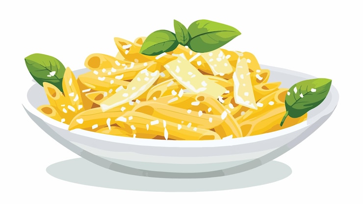 Vettore squisito piatto di pasta trofie con salsa di pesto e formaggio sul piatto