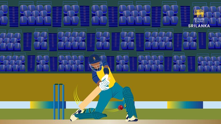 Srilanka Cricket Batting Player con il terreno e Coppa d'Asia 2022