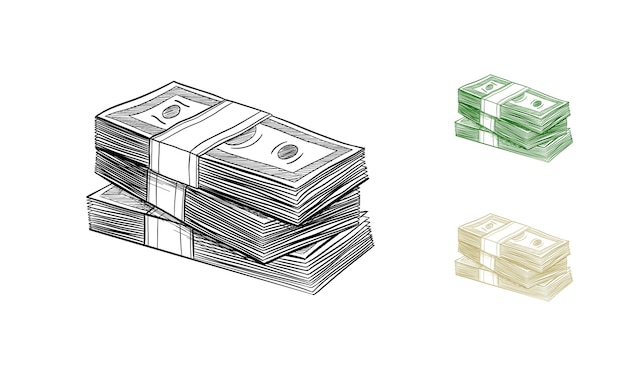 Stack di denaro banconote in dollari illustrazione vettoriale disegnata a mano Isolata