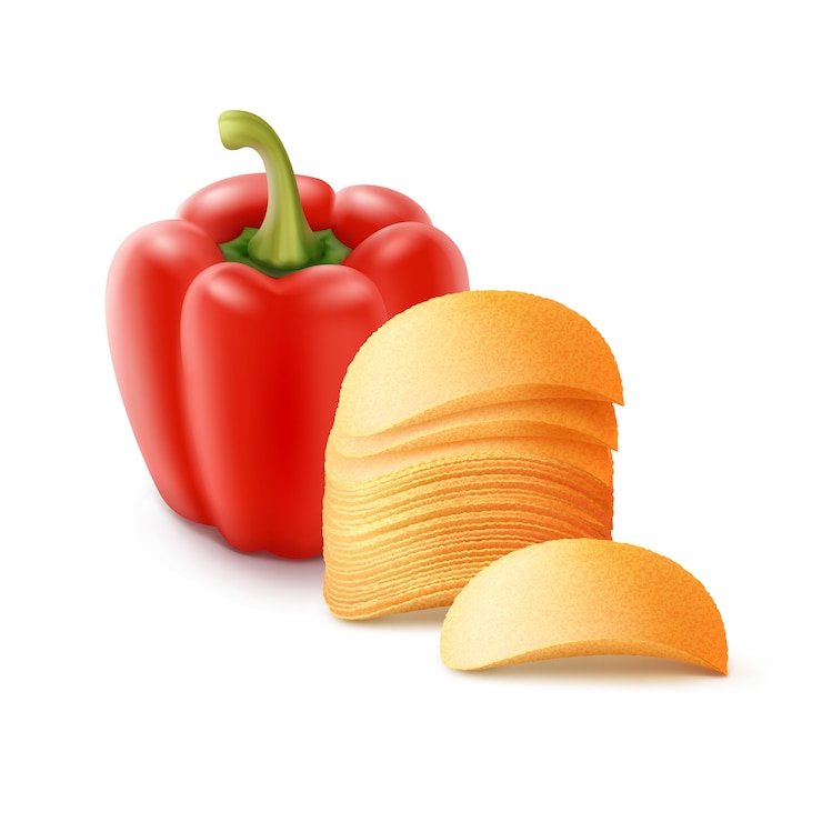 Vettore stack di patatine croccanti di patate con paprika close up isolato