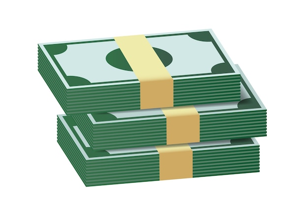 Stack of cash Wad of cash Clipart a colori vettoriale isolato su sfondo bianco