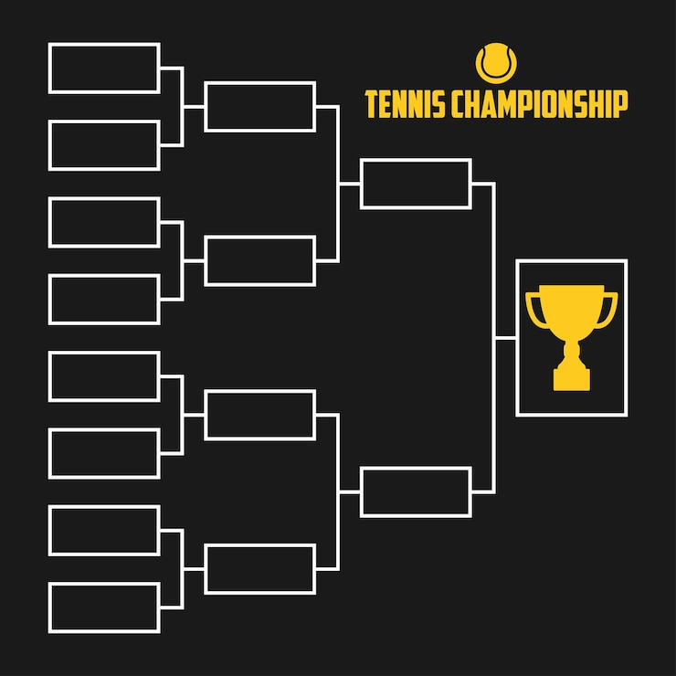 Staffa del torneo. Schema di campionato di tennis con coppa del trofeo. Illustrazione vettoriale di sport.