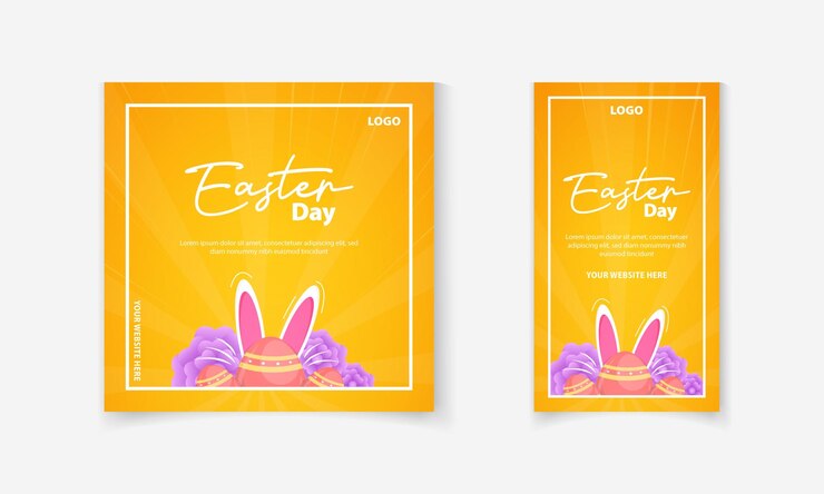 Vettore stampa di tipografia creativa per il giorno di pasqua con orecchie di coniglio e fiore per i social media