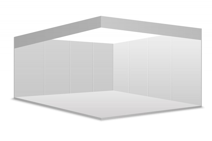 Vettore stand espositivo bianco bianco.