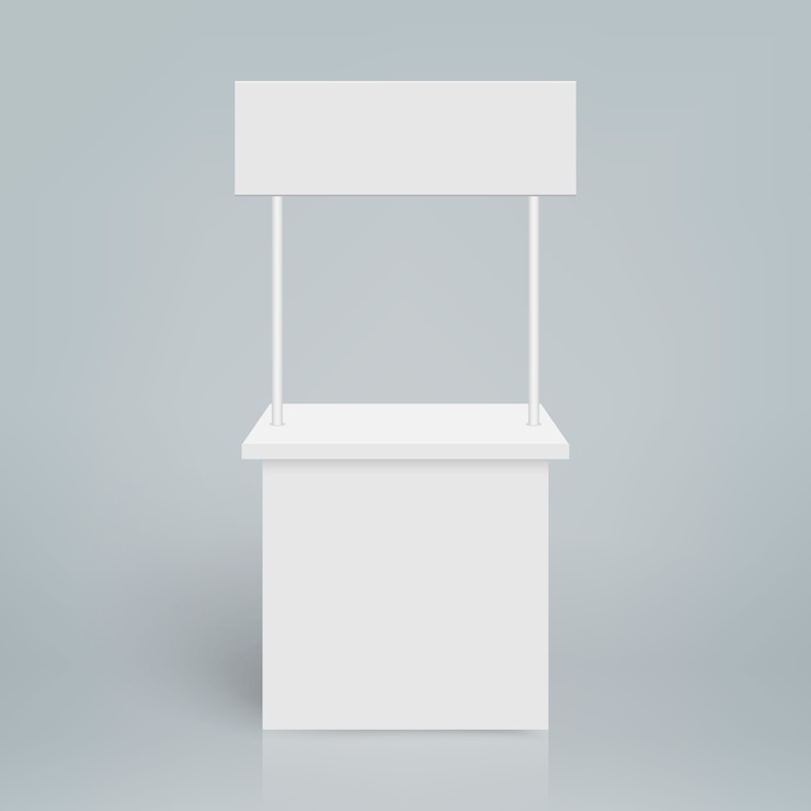 Vettore stand fieristico in bianco bianco. stand promozionale rotondo