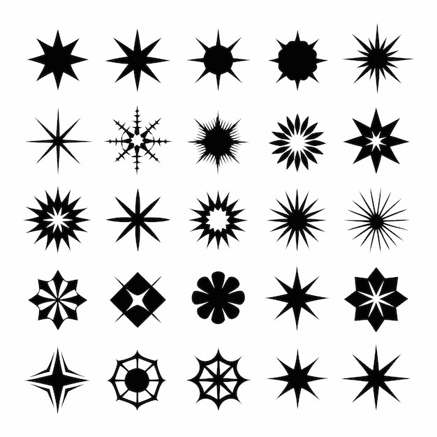 Star Icon Set Vector Stock Illustration Diverse forme di stelle costellazioni galassie