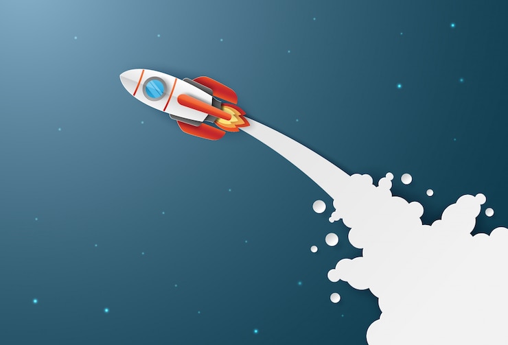 Vettore start-up business concept, lancio di missili nello spazio