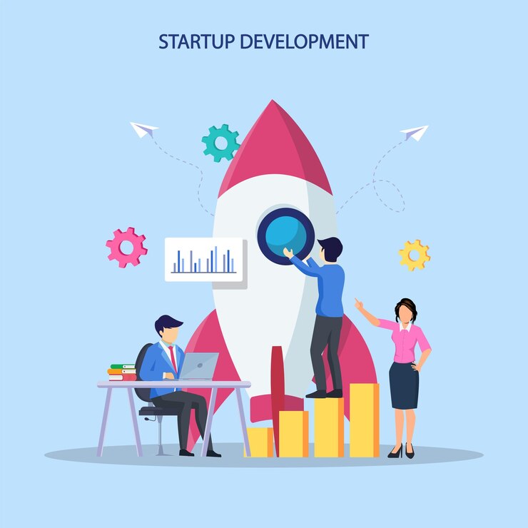 Startup launch concept Processo di sviluppo Idea creativa di prodotto innovativo