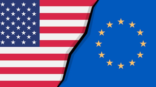 Stati Uniti e Unione europea Vettore della bandiera concetto americano contro l'Unione europea