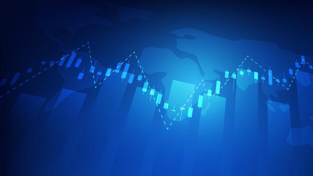 statistiche aziendali finanziarie con grafico a barre e grafico a candela mostrano il prezzo del mercato azionario