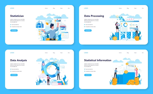 Statistico e banner web di statistica o set di pagine di destinazione