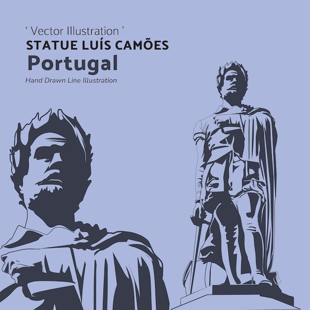 Statue LUS CAMES Illustrazione vettoriale Portogallo Disegnato a mano