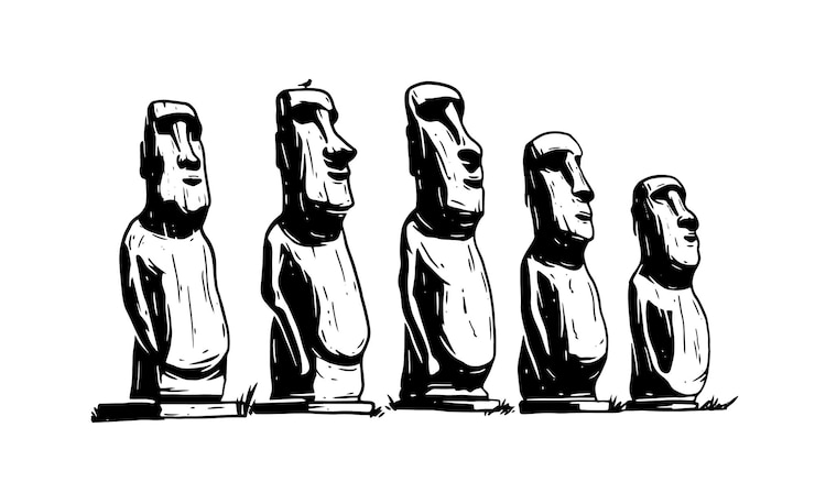 Statue monolitiche in pietra Moai sull'isola di Pasqua nell'Oceano Pacifico Illustrazione vettoriale