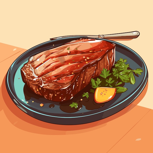 Steak alla griglia e verdure sul piatto illustrazione vettoriale