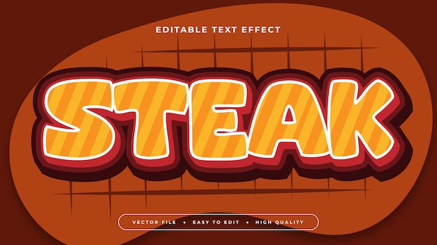 Steak arancione rosso e marrone in 3D con effetto di carattere di testo modificabile