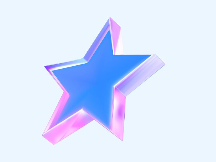 Vettore stella astratta olografica con angoli affilati illustrazione vettoriale 3d in toni blu e rosa