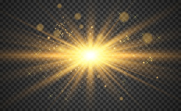 Stella d'oro brillante. Stella luminosa effetto luce. Bella luce da illustrare. brilla con una luce speciale. brilla su sfondo trasparente.