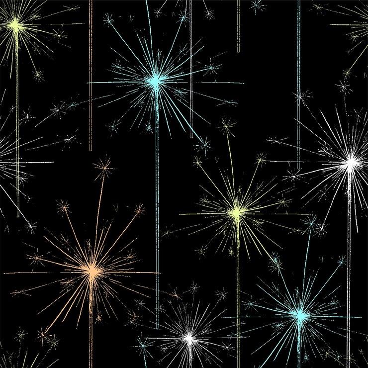Vettore stelle filanti del bengala o indiane, scintille luminose. ornamento del fuoco d'artificio del bengala. reticolo senza giunte di saluto. design per arredamento, sfondo, avvolgere.