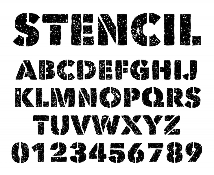 Vettore stencil militari lettere e numeri.
