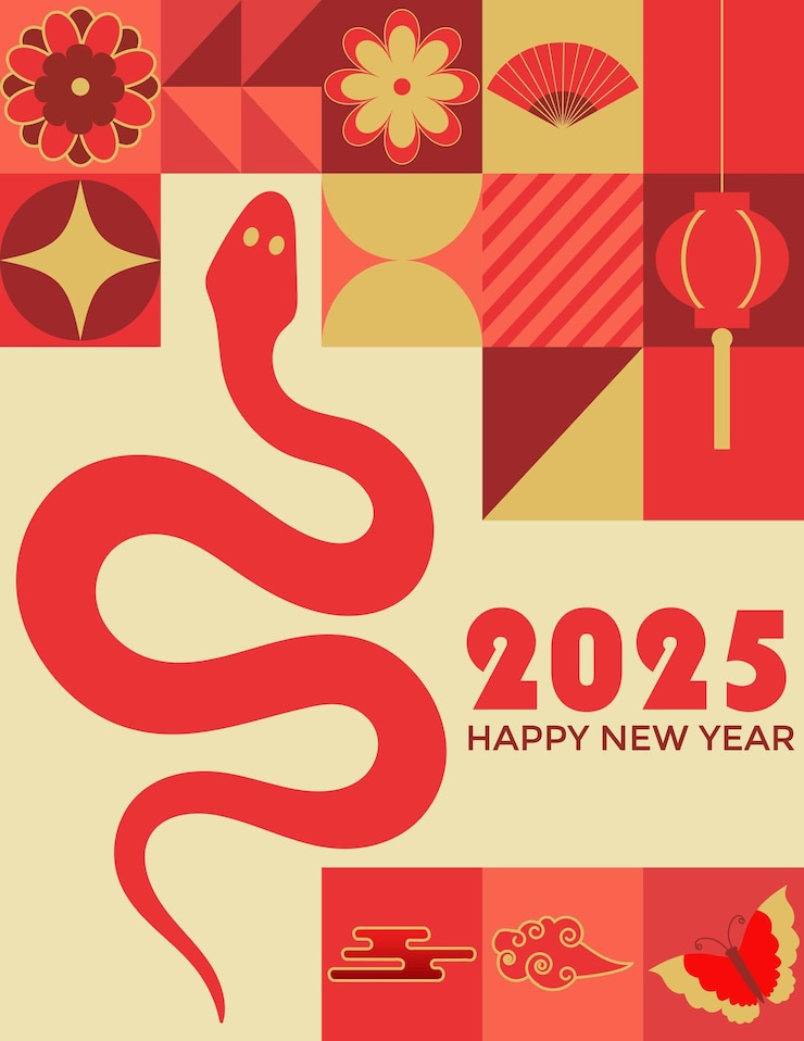 Vettore stendardo del capodanno cinese anno del serpente serpente dello zodiaco cinese in stile geometrico moderno