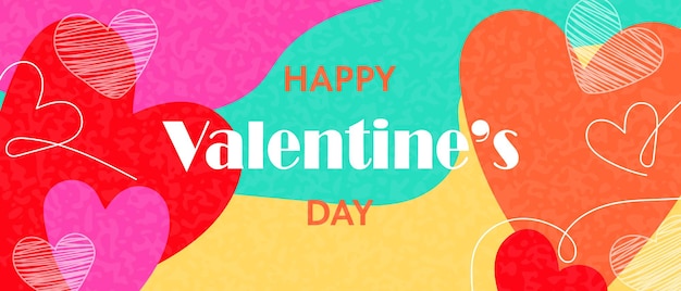 Stendardo luminoso con cuori disegnati a mano biglietto di San Valentino poster di Sant'Valentino
