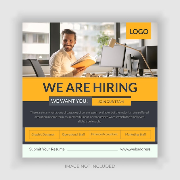 Stiamo assumendo per un post sui social media o un modello di banner web di offerte di lavoro Vettore Premium