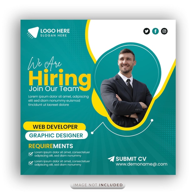 Stiamo assumendo post sui social media annunci di assunzione flyer quadrato template web banner Instagram