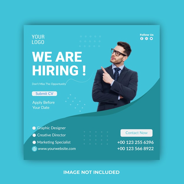 Stiamo assumendo posti di lavoro vacanti sui social media o un modello di banner web quadrato