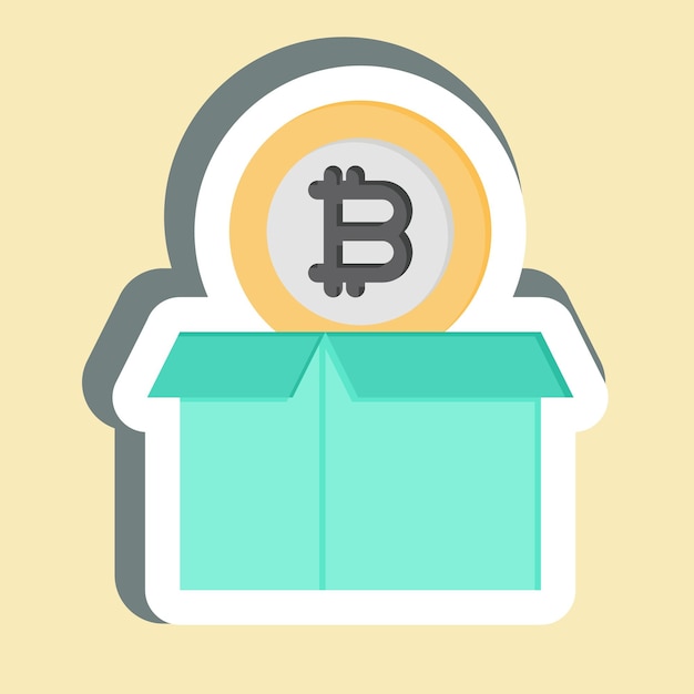 Sticker Bitcoin Parcel correlato al simbolo di crittografia illustrazione di design semplice