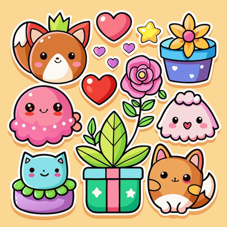 Vettore sticker per animali carini fox cat octopus