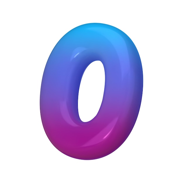Stile 3D Numero 0 Rendered Digit Zero Illustrazione in blu gradiente e viola lucido Numeri gonfiabili Illustrazione vettoriale