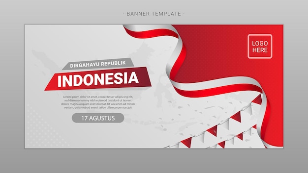 Stile banner festa dell'indipendenza dell'Indonesia con bandiera triangolare rossa e bianca