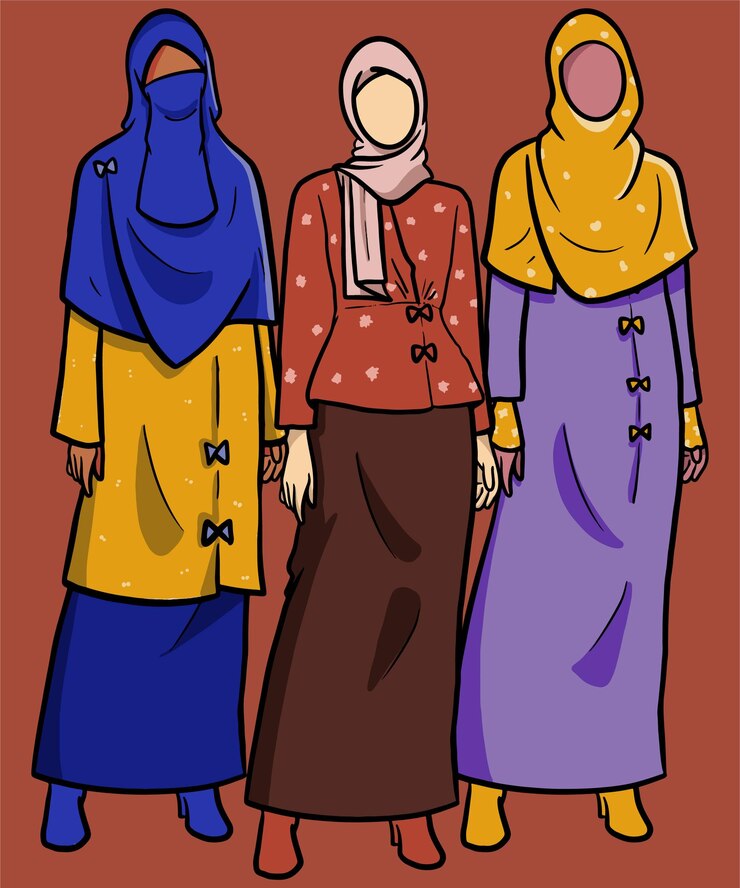 Vettore stile di moda di una donna che indossa un hijab su uno sfondo marrone