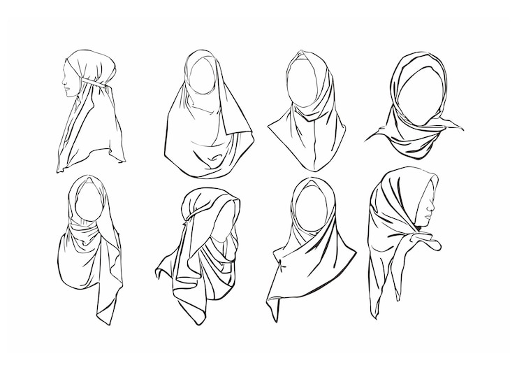 Vettore stile di moda hijab per donne musulmane con stile line art