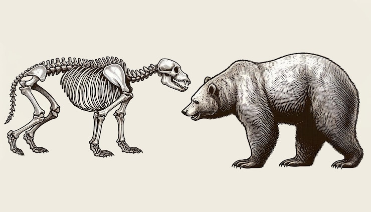 Vettore stile di schizzo disegnato a mano una collezione di bear skeleton antique style vector illustration