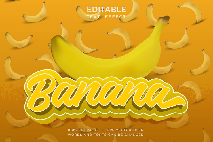 Vettore stile di testo 3d realistico effetto testo banana