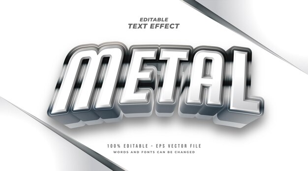Stile di testo in grassetto argento metallizzato con effetto 3D. Effetto stile testo modificabile