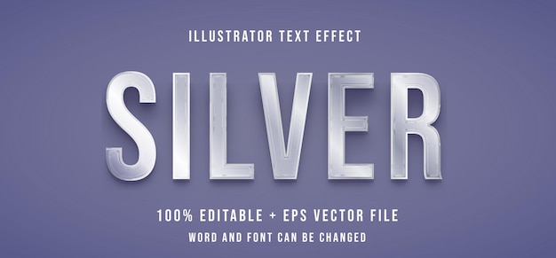 Stile di testo metallico e lucido effetto testo modificabile argento Vettore gratuito