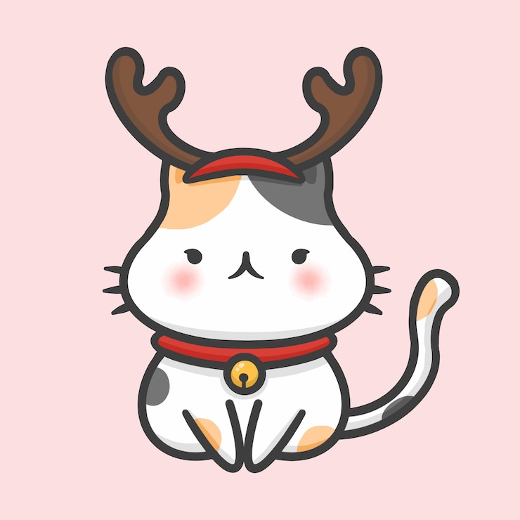 Vettore stile disegnato a mano del fumetto di natale sveglio della renna del costume del gatto
