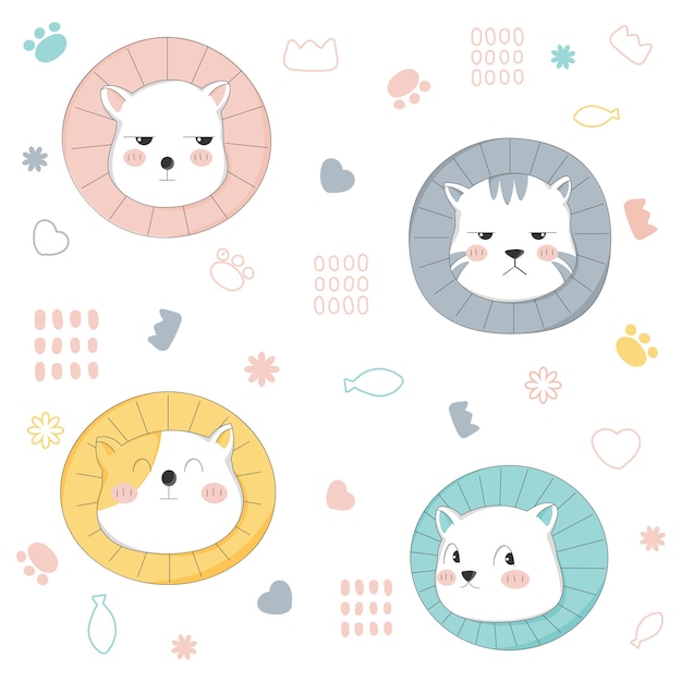 Stile disegnato a mano del modello senza cuciture sveglio del gatto