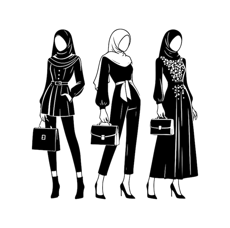 Vettore stile hijab stile moda vettoriale illustrazione design silhouette stile